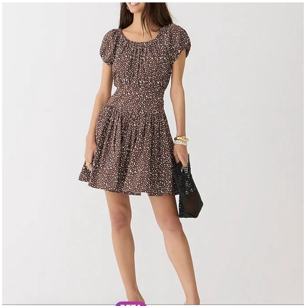 J.Crew Floral Puff Sleeve Mini Dress 6 Cottagecore Boho Brown White